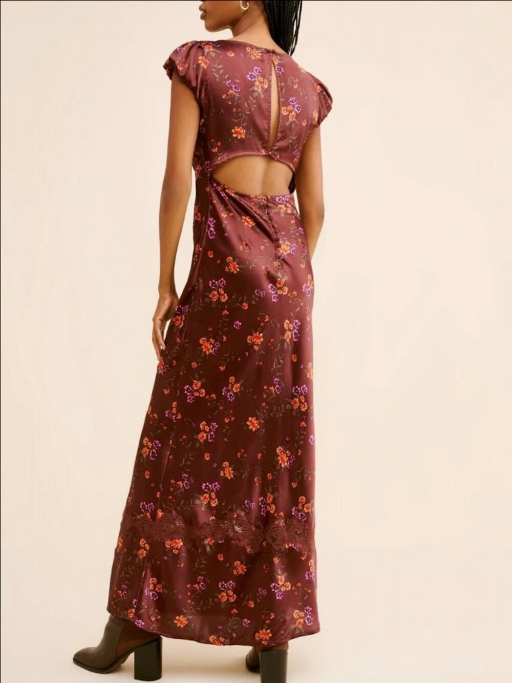 Free People Butterfly Babe Midi Dress - Burgundy - Size Small - Picture 2 of 6